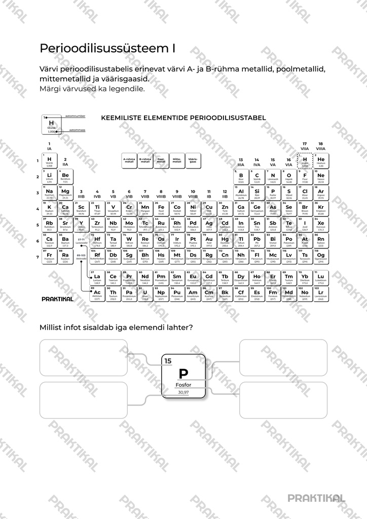 Tööleht "Perioodilisussüsteem 1"