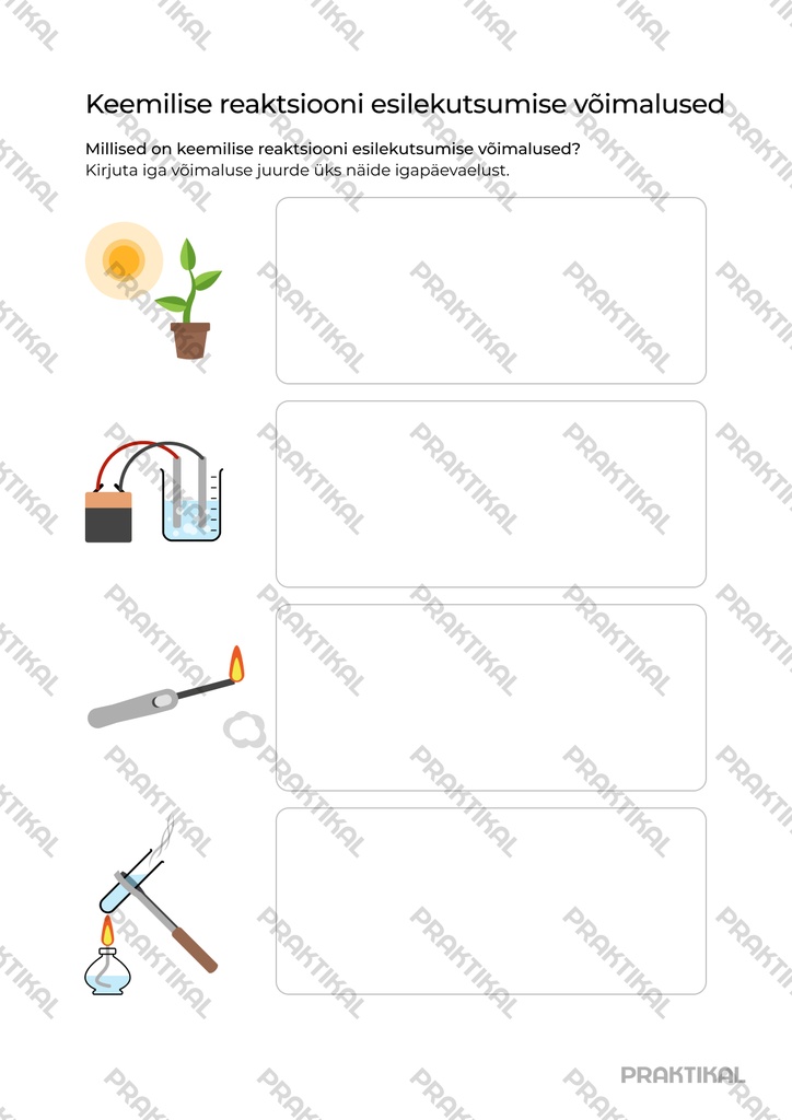 Tööleht "Keemilise reaktsiooni esilekutsumise võimalused"