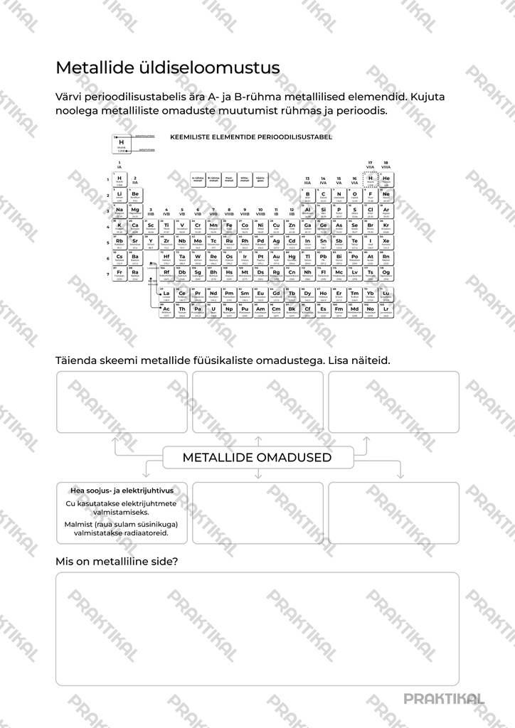 Tööleht "Metallide üldiseloomustus"