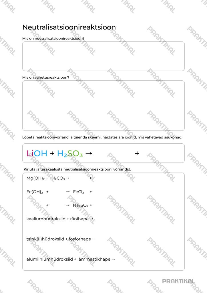 Tööleht "Neutralisatsioonireaktsioon"