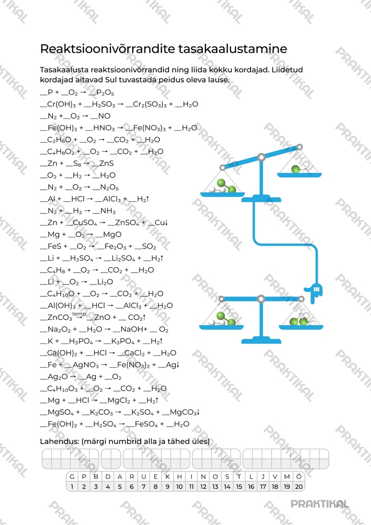 Tööleht "Reaktsioonivõrrandid"