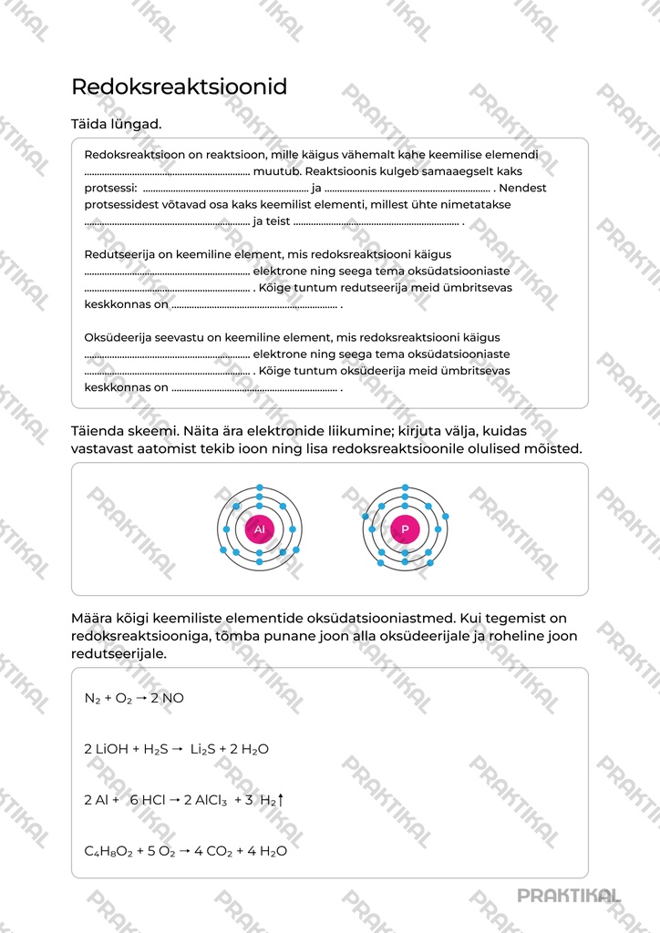 Tööleht "Redoksreaktsioonid"