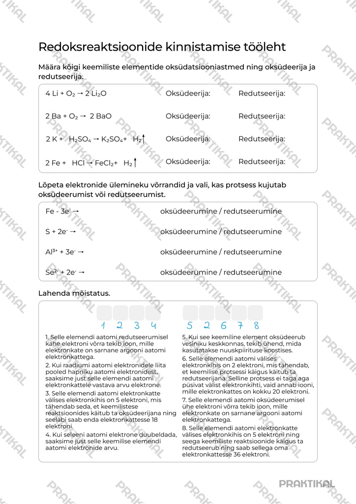 Tööleht "Redoksreaktsioonide kinnistamine"
