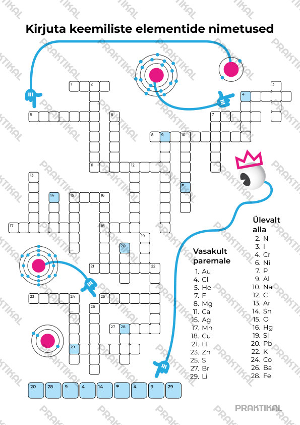 Tööleht "Keemiliste elementide ristsõna"
