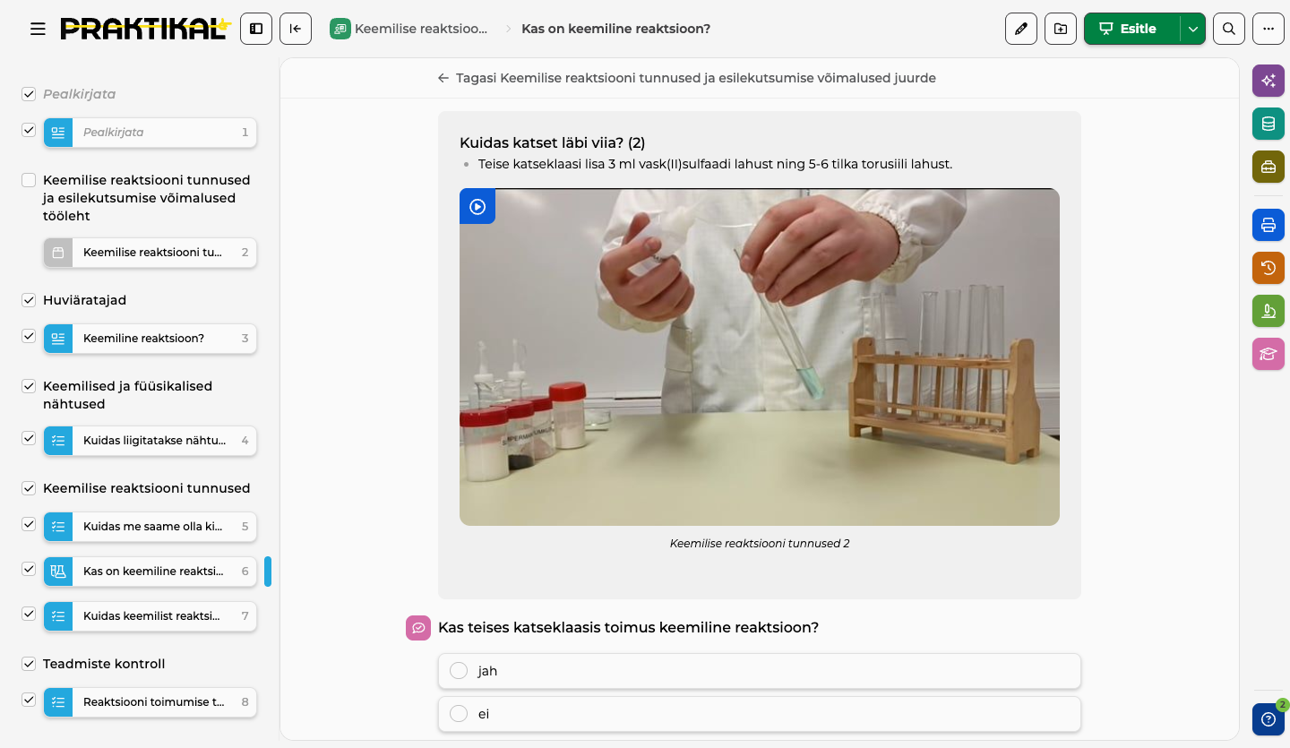 Tööleht: keemilise reaktsiooni tunnuste katsed katseklaasides