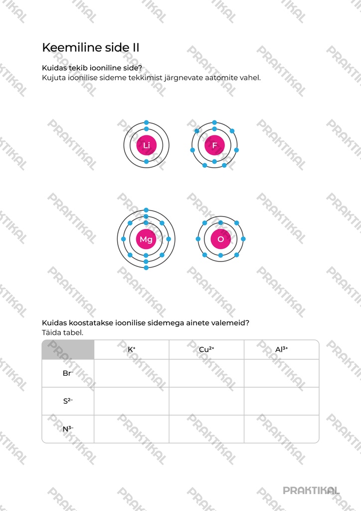 Tööleht "Keemiline side 2"