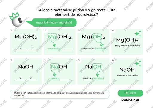 Keemiks "Kuidas nimetatakse püsiva o.a-ga metalliliste elementide hüdroksiide?" (A5, Lamineerimata)